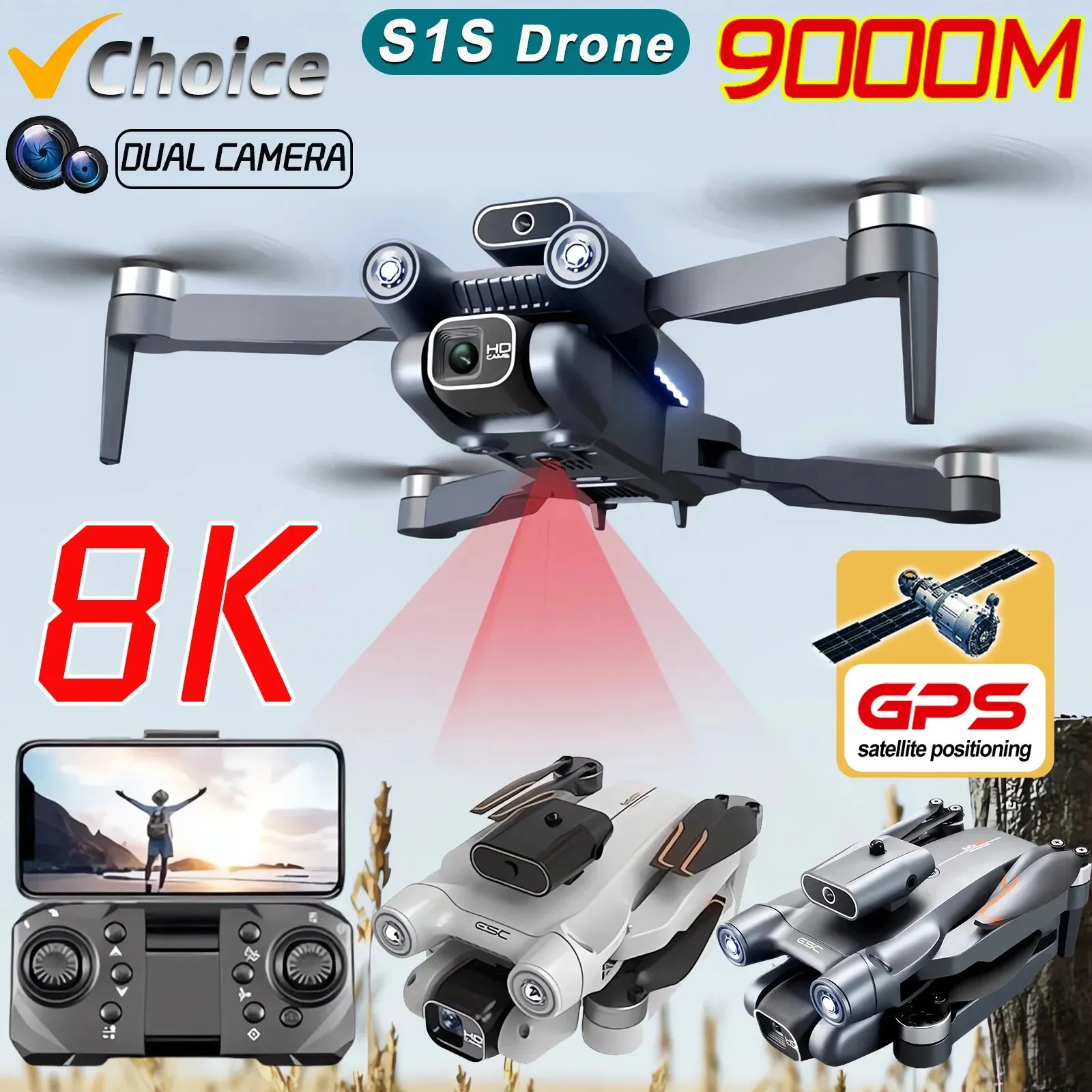 Drone Kit Professional - โดรนติด GPS 5G S1S ใหม่กล้องโดรน8K มอเตอร์ไร้แปรงถ่านไร้แปรงถ่านสำหรับมืออาชีพโดรนกล้อง